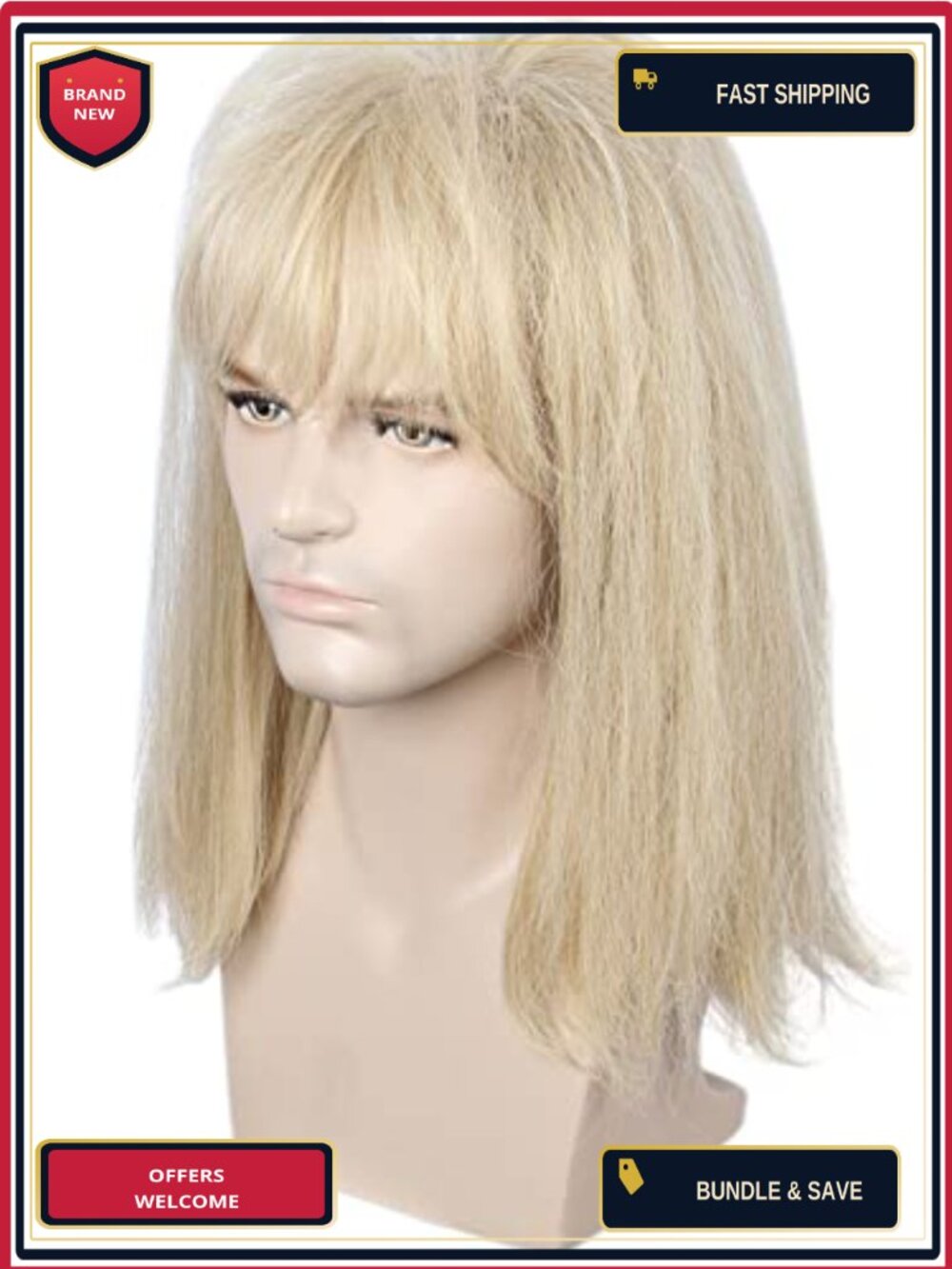 80s Heavy Metal Mullet Wig Heat Resistant Synthetic Adult Halloween Costume